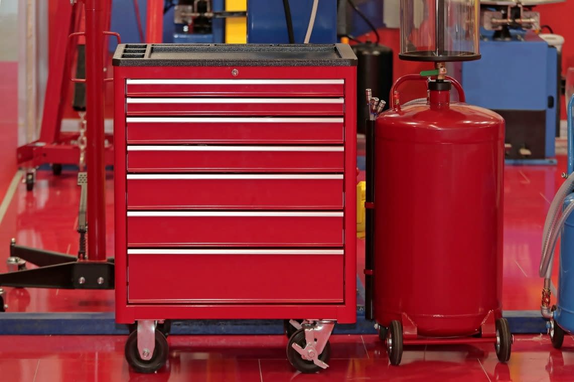 Red Tool Chest With Drawers in Garage Service