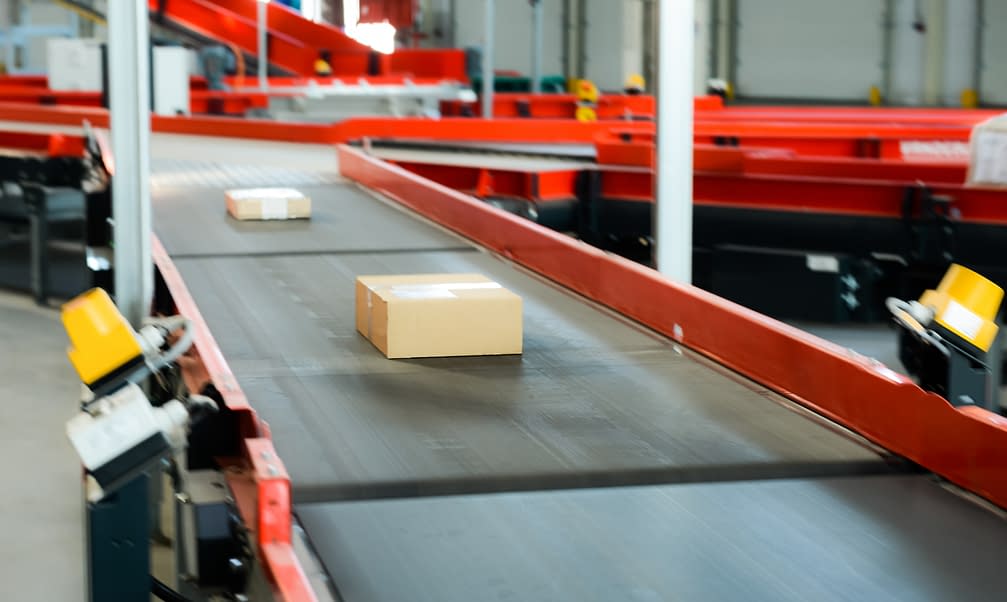Cardboard boxes on a conveyor belt